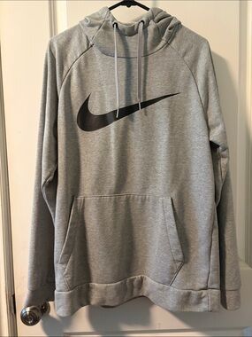 Nike Light Gray Hoodie with Black Swoosh - Men's Pullover